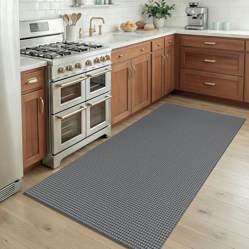 Rugs for Entryway 3x5 ft Washable Area Rug Non Slip Rubber Backed Entry Rug Woven Indoor Door Mat Cotton Kitchen Rugs Floor Carpet for Entryway (Grey/Dark Grey / 3' x 5' (Rectangular))