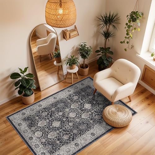 Washable 3x4 Entryway Area Rugs (3x4 / Black/Navy)