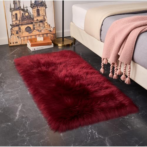 Ultra Soft Fluffy Shaggy Area Rug Faux Fur Rug Chair Cover Seat Pad Fuzzy Area Rug for Bedroom Floor Sofa Living Room (Burgundy / 2' x 4' (Rectangular))