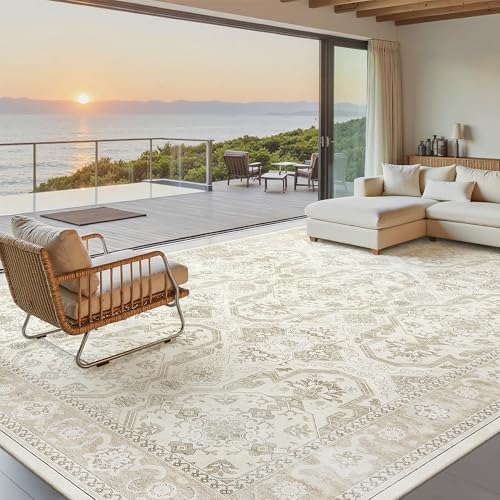 8x10 Area Rugs Large Washable Living Room Rug Non (Beige/Brown / 8' x 10' (Rectangular))
