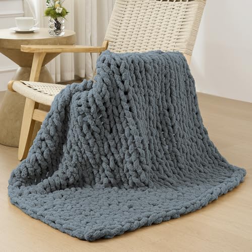 Chunky Knit Throw Blanket for Couch (Iron Gray / 40"x40" (Small Size Throw）)