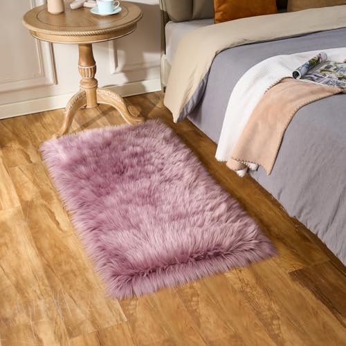 Ultra Soft Fluffy Shaggy Area Rug Faux Fur Rug Chair Cover Seat Pad Fuzzy Area Rug for Bedroom Floor Sofa Living Room (Light Purple / 2' x 4' (Rectangular))