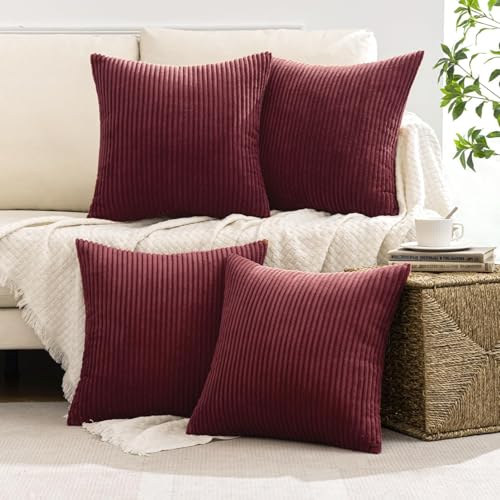 Soft Corduroy Decorative Throw Pillow Covers Burgundy 18x18 (18" x 18" (Pack of 4) / Burgundy)
