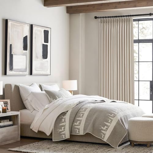 108 Inch Pinch Pleated Linen Curtains 1 Panels (Oatmeal / 60"W x 108"L (Pack of 1))