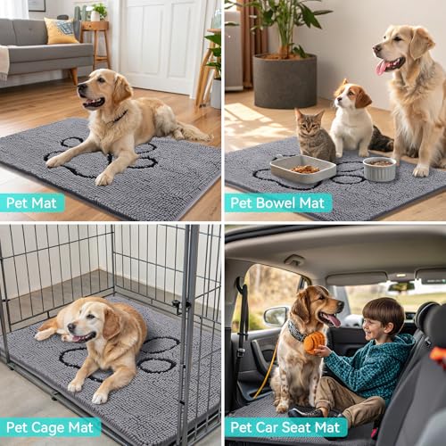 Dog Door Mat for Muddy Paws (54"X24" / Grey and Black)