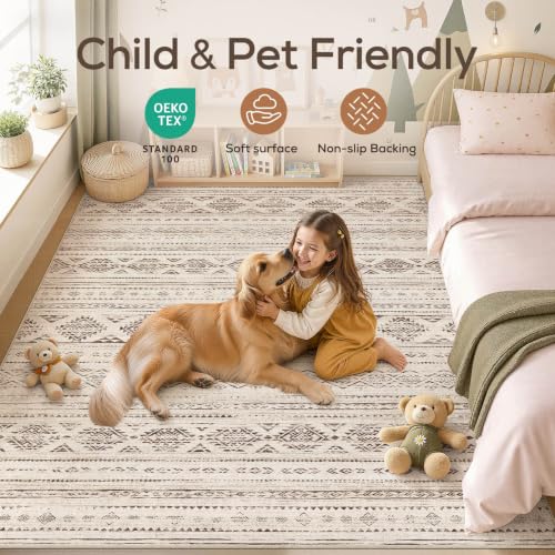 Boho 5x8 Area Rug Living Room Rugs Machine Washable Dark Brown (Boho Dark Brown / 5' X 8' (Rectangular))