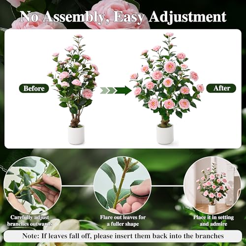 2 Pack 38" Artificial Camellia Tree (Pink / 38 inch×2)