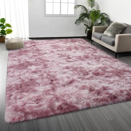 Shag Area Rug (Tie-dyed Pink Purple / 4 x 6 ft)