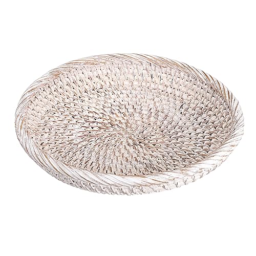 Small Key Basket Bowl for Entryway 7.6" Round Woven Wicker Basket (X-Small, 7.6" / Whitewash)