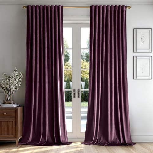 Dark Purple Velvet Curtains 52x90 inches Luxury Blackout Curtains (Dark Purple / 52"W x 90"L (Pack of 2))