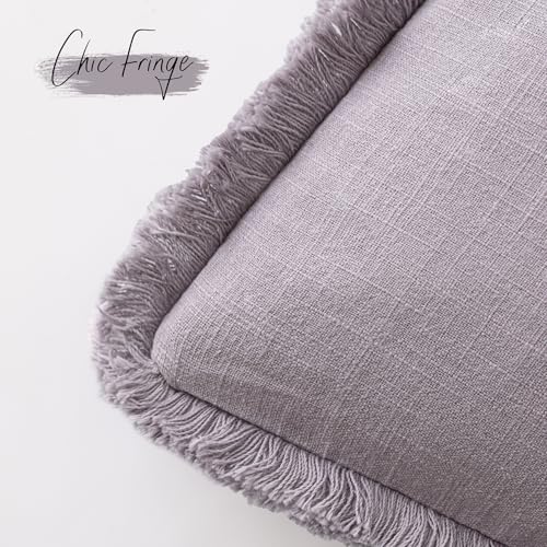 Decorative Linen Fringe Throw Pillow Covers 22×22 Light Purple (22" x 22" (Pack of 2) / Lavender)