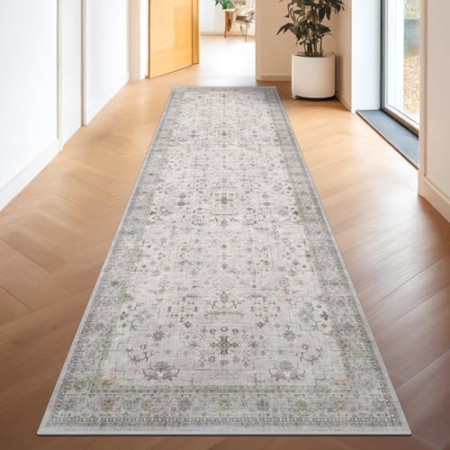 Boho Washable 10ft Long Runners for Hallways (2'6" x 10' (Runner) / Light Gray / Sage)