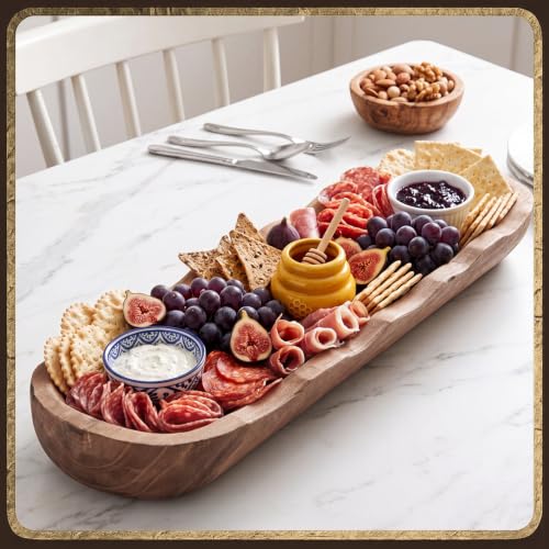 30" X 6.5" Wooden Dough Bowl Candle Tray (Brown / 30" X 6.5" / Wave Edges)