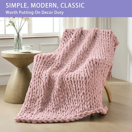 Chunky Knit Throw Blanket for Couch (Dusty Pink / 51"x63" (Large Size Throw）)