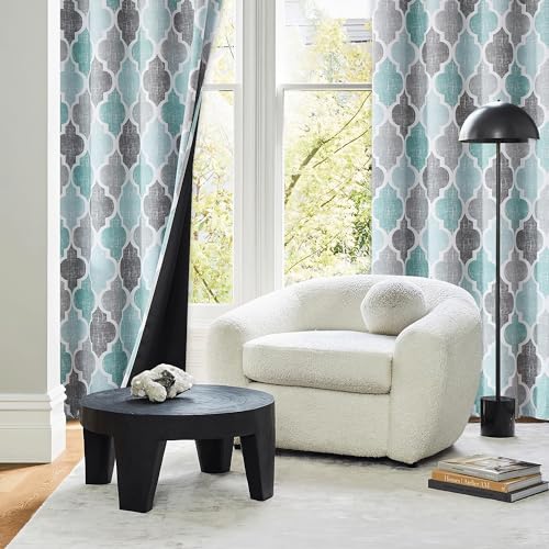 Moroccan 100% Blackout Curtains Bedroom Aqua Grey 50x54 2 Panels (Grommet | Aqua and Grey / 50"W x 54"L (Pack of 2))
