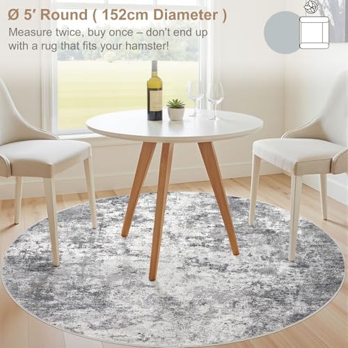 5ft Round Area Rug Living Room Rugs (Grey / 5' (Round))