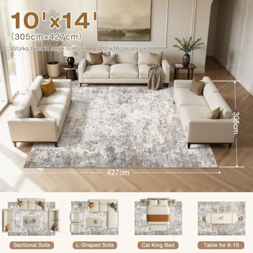 10x14 Area Rug Living Room Rugs Washable Neutral Brown Grey Carpet (Brown Grey / 10' x 14' (Rectangular))