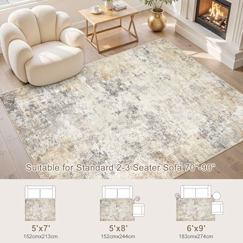 5x7 Area Rug Living Room Rugs (Golden Grey / 5' x 7' (Rectangular))