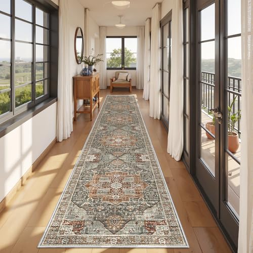 Hallway Runner Rug 2x12 Extra Long Washable Runner (Grey / 2' x 12' (Runner))