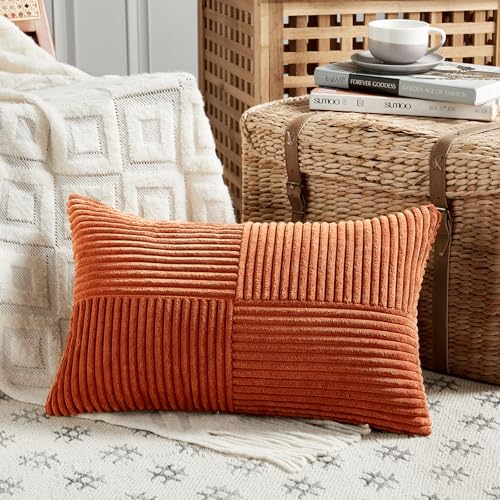 Set of 2 Burnt Orange Lumbar Decorative Throw Pillow Covers 16x32 Inch for Living Room Couch Bed (Burnt Orange / 32" x 16" (Pack of 2))