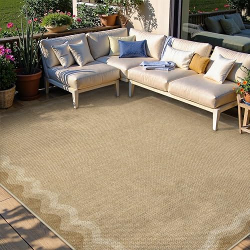 Scalloped Washable 8x10 Outdoor Rug (8‘ x 10’ / Tan/Scalloped)