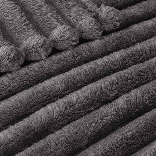 Striped Queen Size Fleece Blanket for Bed (Dark Grey / Queen ( 90x90 IN ))