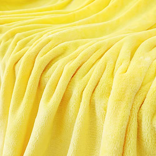 Yellow Fleece Plush Throw Blanket 90"x90"for Couch Sofa Fuzzy Cozy Flannel (Yellow / Queen(90"×90"))