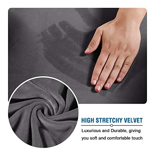 Real Velvet Plush 3 Piece Stretch Sofa Covers Couch Covers for 2 Cushion Couch Loveseat Covers Width Up to 72 Inch Feature Thick Soft Stay in Place (2 Cushion Loveseat / Grey)