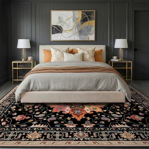 Washable Area Rug (Black/Colorful / 8' x 10' (Rectangular))