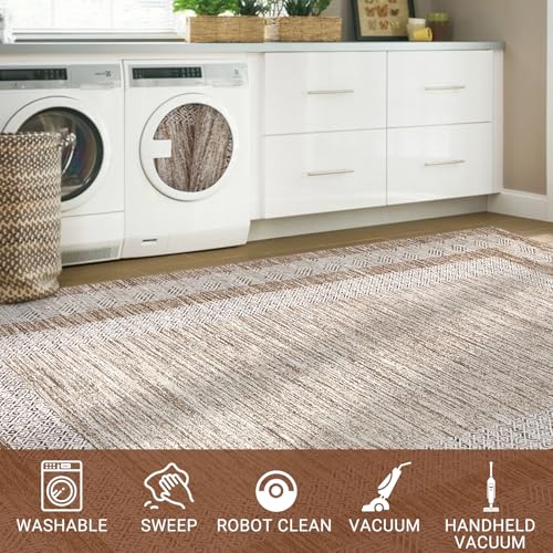 10x13 Large Washable Area Rug Brown Non Slip Non Shedding Carpet (Brown / 10' x 13' (Rectangular))