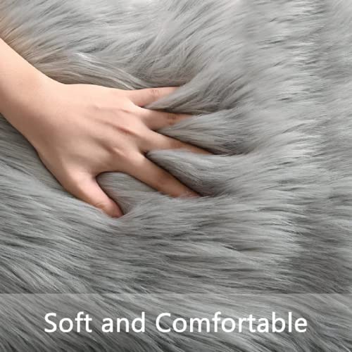 Silver Grey Plush Faux Sheepskin Fur Area Rugs for Bedroom Nursery Washable Shag Rug 4x6 Rectangle Rug (4' x 6' (Sheepskin Fur) / Silver Grey)