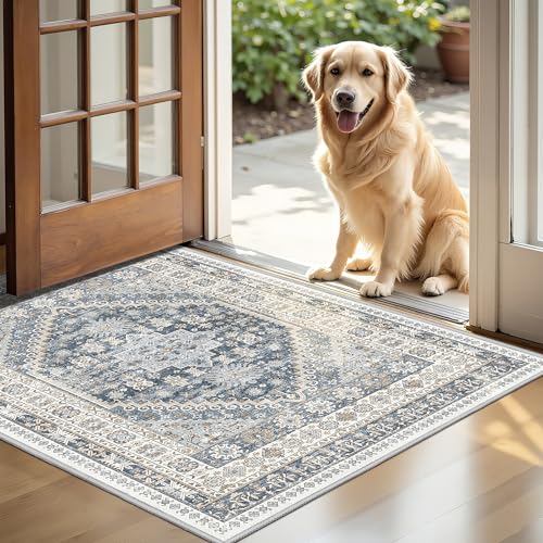 Hallway Runner Rug 2x12 Extra Long Washable Runner (Blue/Beige / 2' x 12' (Runner))