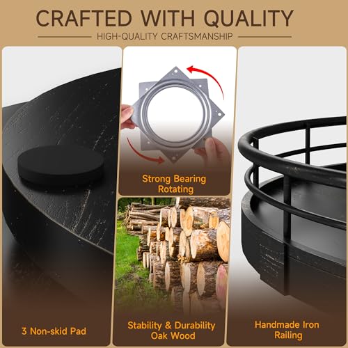 10 Inch Oak Lazy Susan Vanity Tray with Black Brushed Gold Rail (Black / 10 inches)