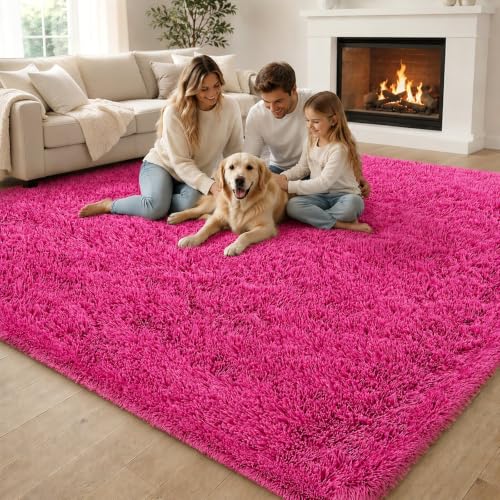 6x9 Shag Area Rug for Living Room (Hot Pink / 6' x 9' (Rectangular))