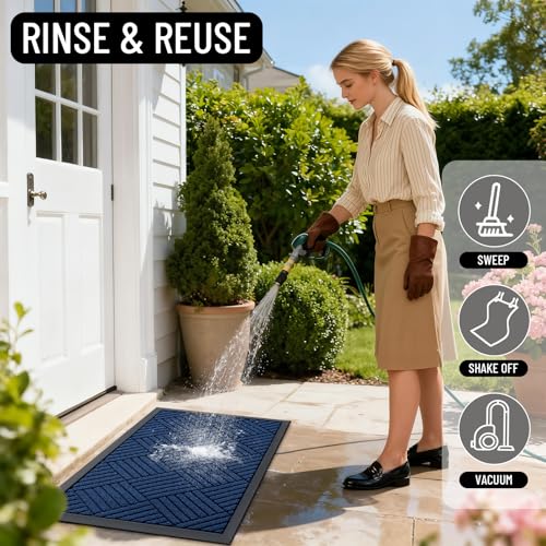 Front Door Mat Outside Entrance 47x23 (47" X 23" / Navy Blue Diamond)