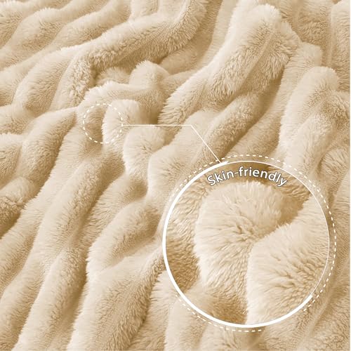 Striped King Size Fleece Blanket for Bed (Beige / King ( 90x104 IN ))