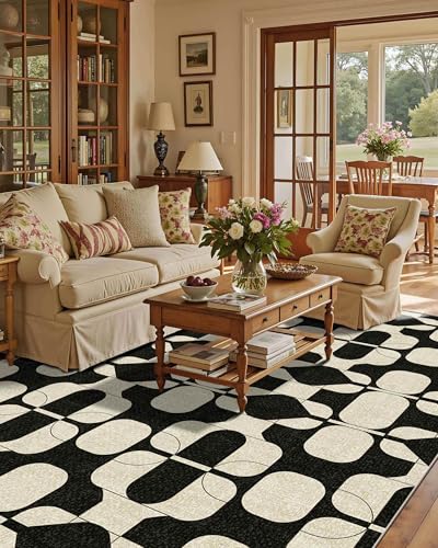 8x10 Area Rugs for Living Room Modern Washable Rug (Black Beige / 8' x 10' (Rectangular))