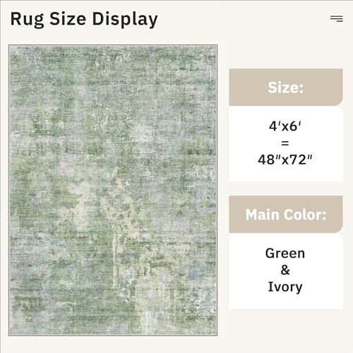 Abstract 4x6 Area Rug Washable Rugs for Living Room (Green/Ivory / 4' x 6' (Rectangular))
