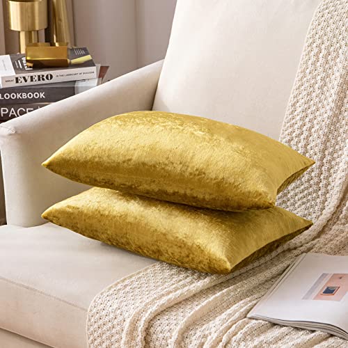 12x20 Inch Lumbar Velvet Throw Pillow Covers Golden (20" x 12" (Pack of 2) / Golden)