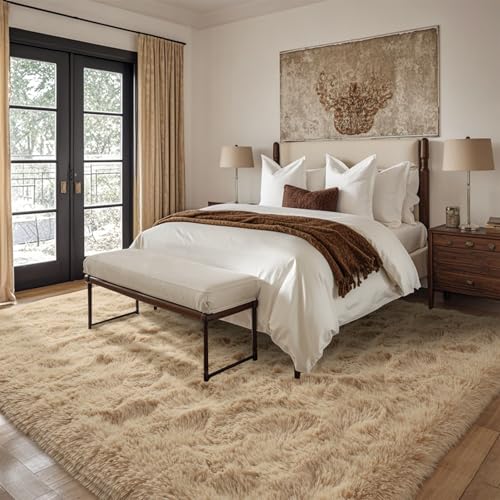 6x9 Ft Large Shag Beige Rugs for Living Room Bedroom (CC Beige / 6' X 9' (Rectangular))