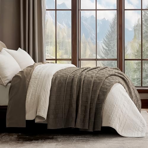 HOME Modern Checkered Chenille Throw Blanket (Mocha Brown / 50" X 60")
