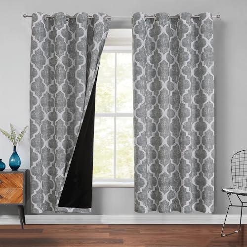 Moroccan 100% Blackout Curtains Bedroom Grey 50x72 2 Panels (Grommet | Grey / 50"W x 72"L (Pack of 2))