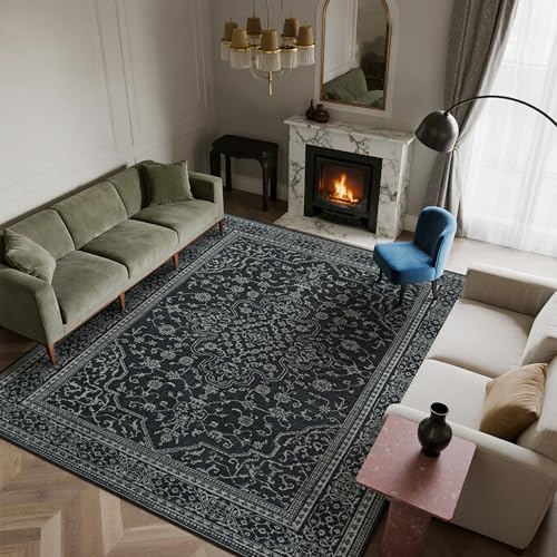 8x10 Washable Area Rugs for Living Room (8' x 10' (Rectangular) / Black-white)