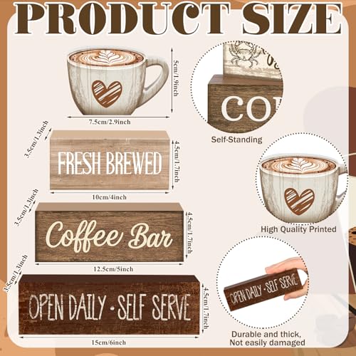 4 Pcs Farmhouse Coffee Bar Signs Decor Wooden Cafe Cup Signs (Coffee Bar Coffee Bar)