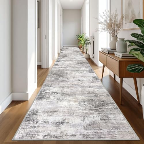 Abstract Runner Rug 3x20 Ft Extra Long Washable Runners for Hallways (Ash Grey/Beige / 3' x 20' (Rectangular))