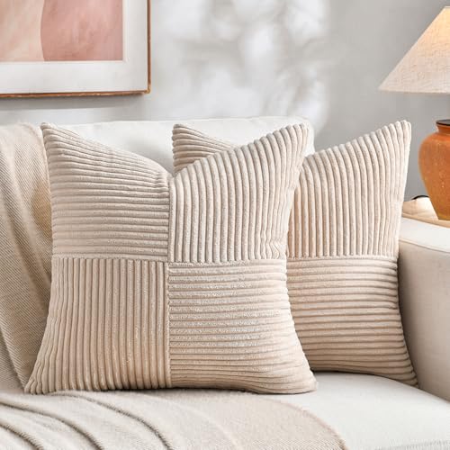 2 Packs Tan Decorative Throw Pillow Covers 18x18 Inch for Living Room Couch Bed (Tan / 18" x 18" (Pack of 2))