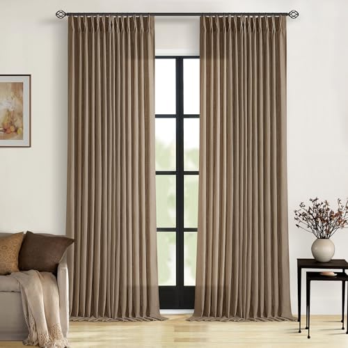 98 Inch Pinch Pleat Flax Linen Semi Sheer Dutch Cocoa Curtains 2 Panels (Dutch Cocoa / 40"W x 98"L (Pack of 2))