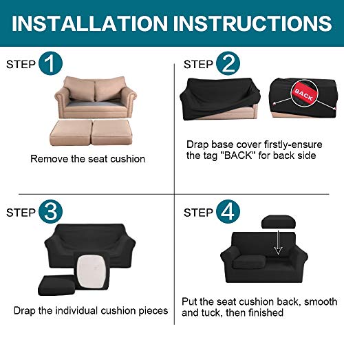 3 Piece Sofa Covers for 2 Cushion Couch Sofa Slipcover Soft Couch Cover for Dogs (Loveseat (2 Cushion) / Black)