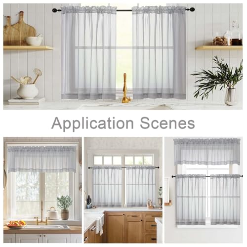 Kitchen Curtains 24 Inch Length Tier 2 Pieces (Light Grey / 42"W x 24"L (Pack of 2))