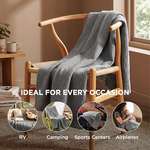 100% Cotton Muslin Blanket Twin XL for Bed (02 - Grey / Twin XL (66" X 90"))